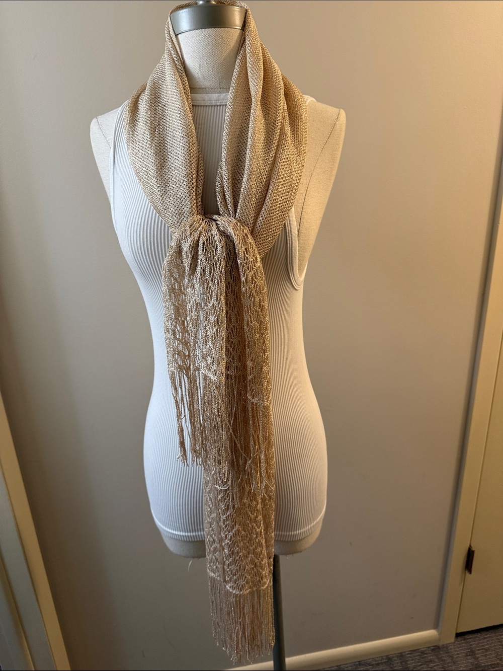 Women's Light Gold Evening Wrap Shawl - Picture 4 of 9